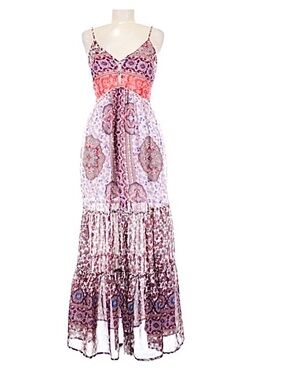 JAPNA ~ Bohemian Maxi Dress with Multicolored Paisley Print Spaghetti Strap